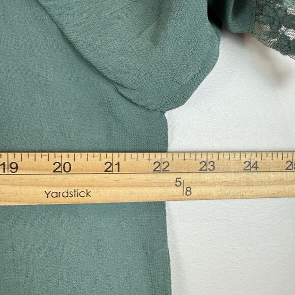 World Market Peasant Top S/M Green Blouse Lace Pleated Chiffon Ruffled Bohemian - Picture 7 of 8